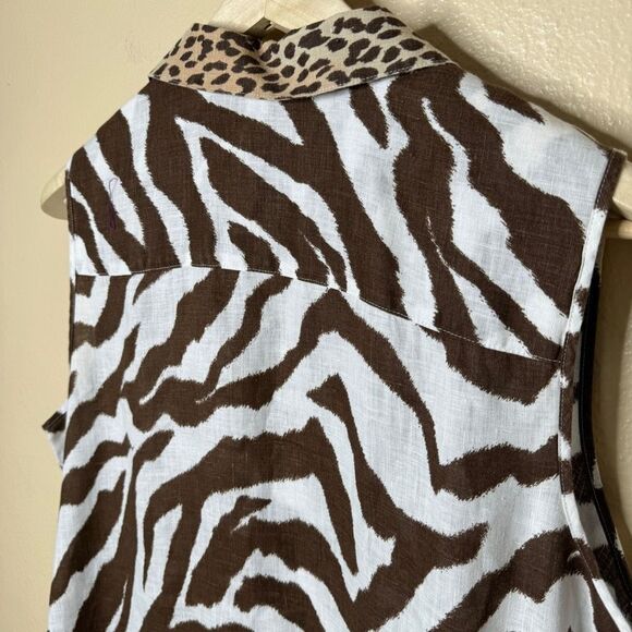Chico's Shirt Women's Large 100% Linen No Iron Sleeveless Top Tunic Animal Print - Picture 11 of 12